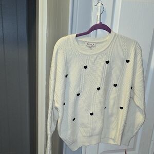 Nanette Lepore White Sweater with Black Heart Details